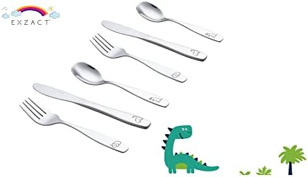 Exzact Kids Flatware Set 6 Pieces Stainless Steel Dinosaurs 24 Months