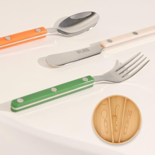 Stainless Steel Flatware Set with Bamboo Organizer for Kids