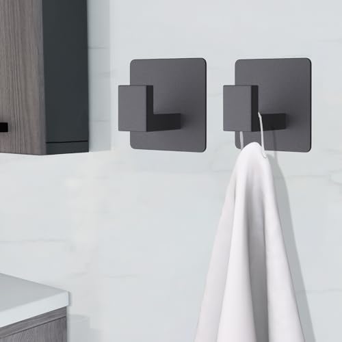 VAEHOLD Heavy Duty Adhesive Wall Hooks for Bathroom Kitchen - Black Pair