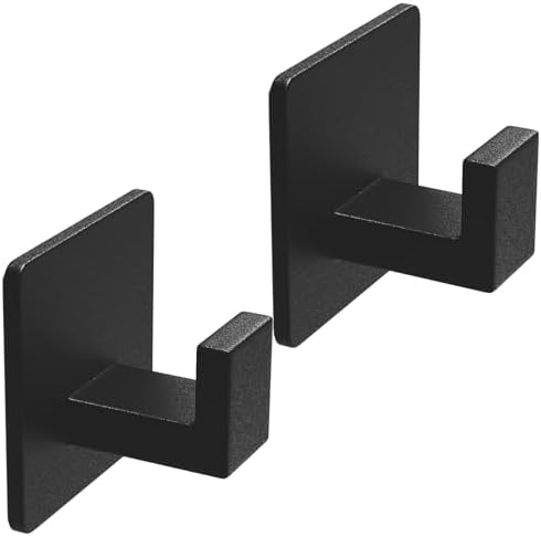 VAEHOLD Heavy Duty Adhesive Wall Hooks for Bathroom Kitchen - Black Pair