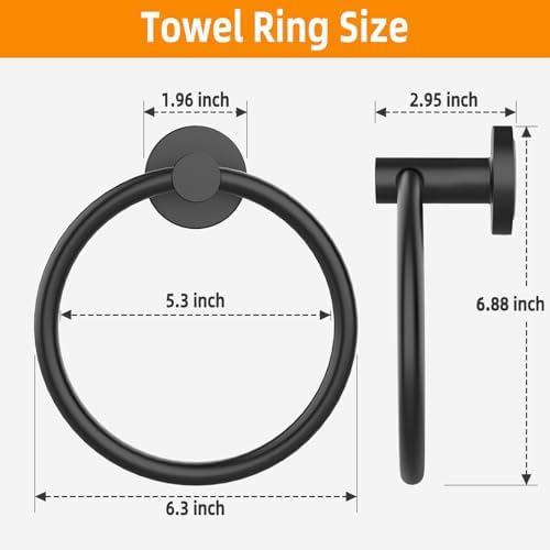 Z-TIISON Modern Luxury Matte Black 2-Pack Stainless Steel Towel Ring