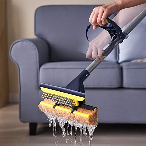 Yocada 3-Sponge Head Sponge Mop with Squeegee