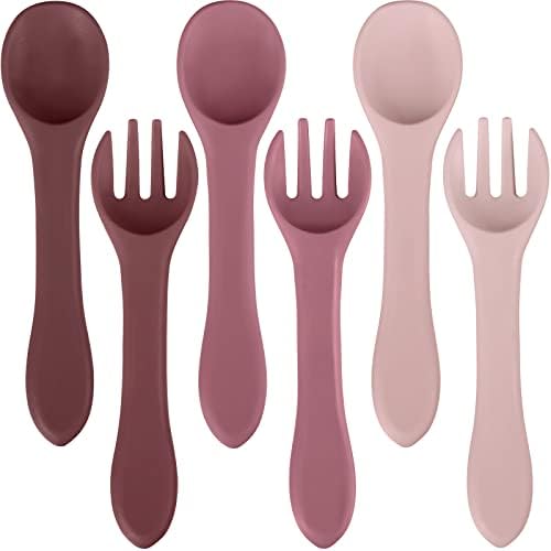 6-Piece Silicone Baby Feeding Forks and Spoons Set for Toddlers