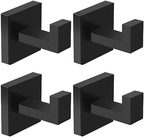 IBosins 4-Piece Towel Hooks Square Matte Black
