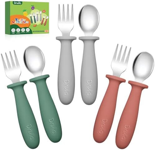 DRKIO Toddler Utensil Set with Silicone Handle
