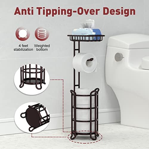 TreeLen Toilet Paper Holder with Shelf and Backup Storage - Bronze