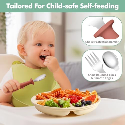 DRKIO Toddler Utensil Set with Silicone Handle