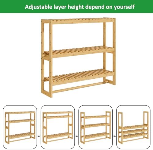 RRX Bamboo Adjustable Bathroom Shelf Organizer with 3-Tier Storage Beige