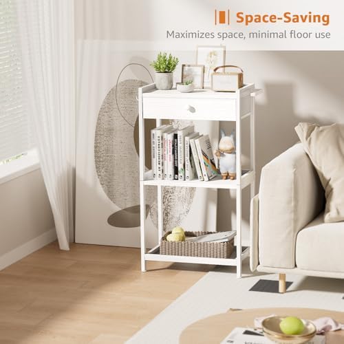 Space-Saving White Bathroom Standing Shelf