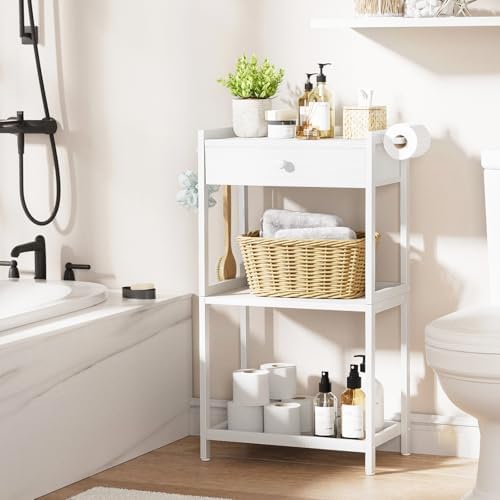 Space-Saving White Bathroom Standing Shelf
