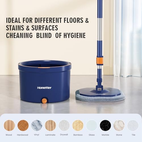 HoMettlerSpin Mop Bucket Set with 4 Microfiber Pads and Self-Separating Water System