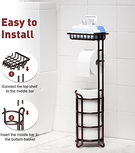 TreeLen Toilet Paper Holder with Shelf and Backup Storage - Bronze