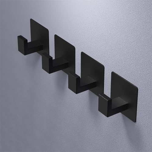 VAEHOLD Heavy Duty Adhesive Wall Hooks for Bathroom Kitchen - Black Pair