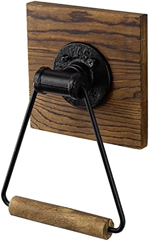 MyGift Industrial Matte Black Metal Towel Holder with Rustic Wood Backing