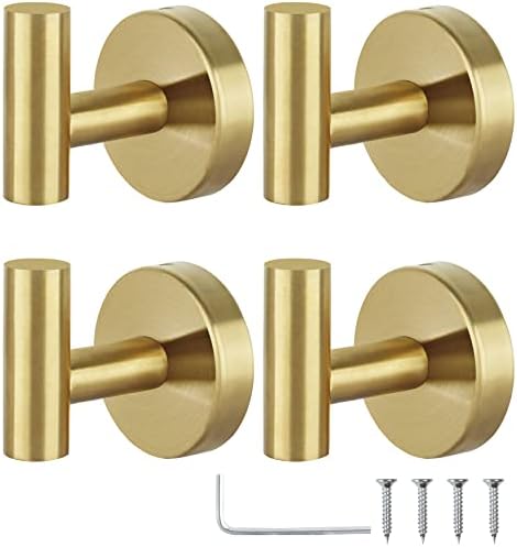 4-Piece Gold Stainless Steel Towel Robe Hook Set