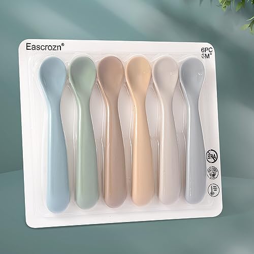 Eascrozn 6-Piece Silicone Baby Spoons Soft Safe for Self-Feeding