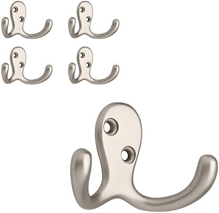 5-Pack Matte Nickel Double Wall Hooks for Coats More