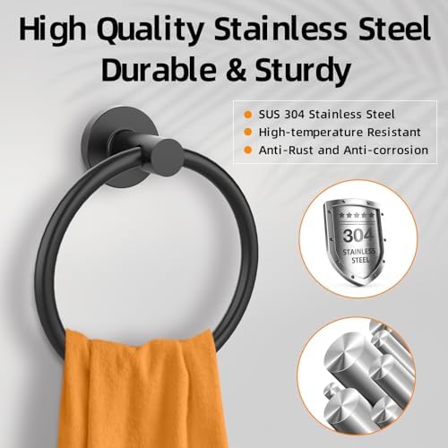 Z-TIISON Modern Luxury Matte Black 2-Pack Stainless Steel Towel Ring