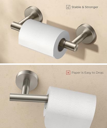 FORIOUS Premium Rustproof Toilet Paper Holder 25lb Capacity Double Post Pivoting brush Nickel