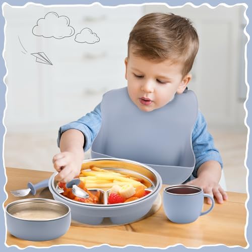 Nuogo 6-Piece Stainless Steel Kids Plates and Bowls Set