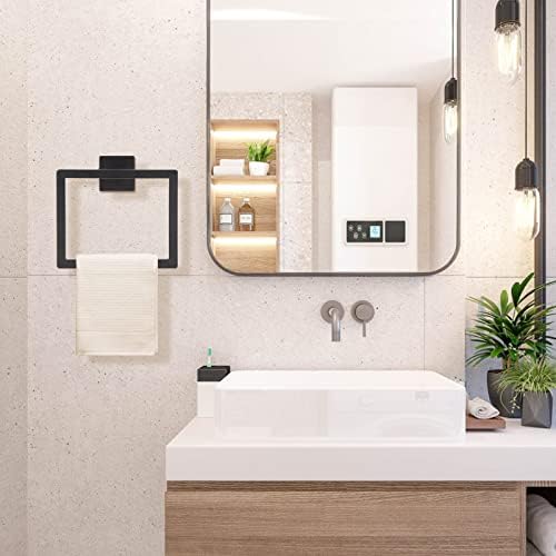 2-Piece Matte Black Square Towel Ring Set
