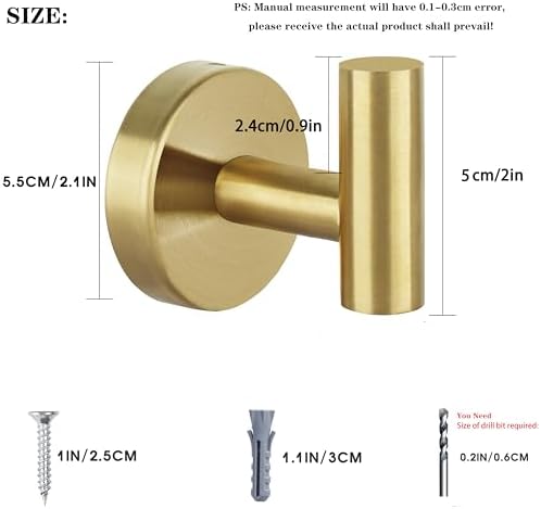 4-Piece Gold Stainless Steel Towel Robe Hook Set