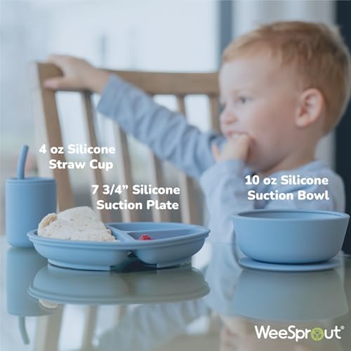 WeeSprout Baby Led Weaning Bundle with Suction Bowl Spoons Bib Cup