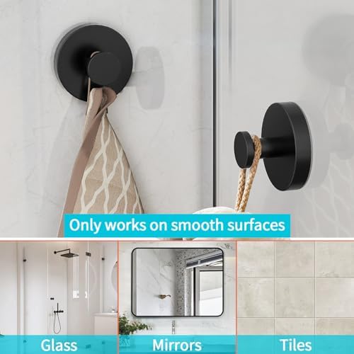 STWWO Suction Cup Towel Hook 2 Pack Matte Black