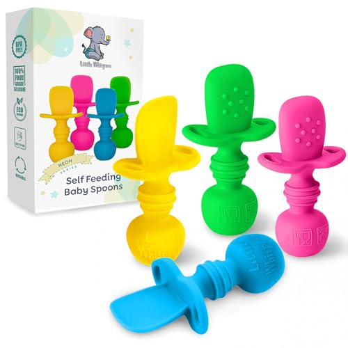 Little Whispers 4-Pack Neon Silicone Spoons for Babies Kids