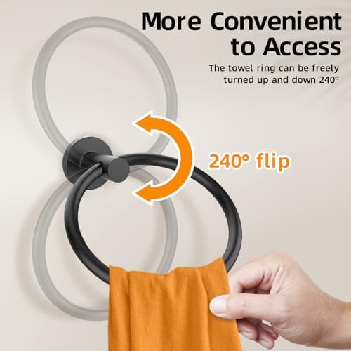 Z-TIISON Modern Luxury Matte Black 2-Pack Stainless Steel Towel Ring