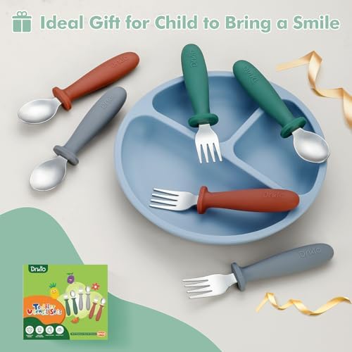 DRKIO Toddler Utensil Set with Silicone Handle
