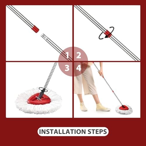 4-Section Spin Mop Handle - Adjustable for 32-58 inches