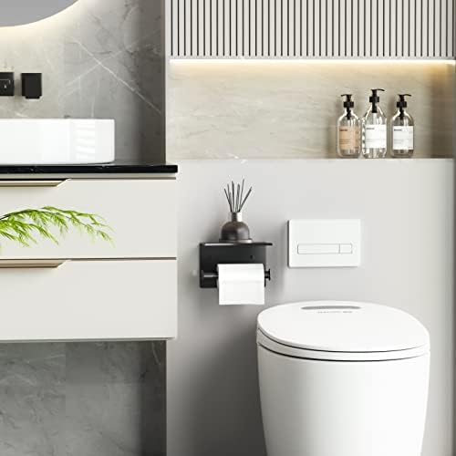 ASTOFLI Black Toilet Paper Holder With Shelf Phone Organizer