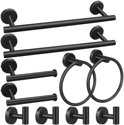 Sturdy Modern 10-Piece Bathroom Towel Holder Set Black