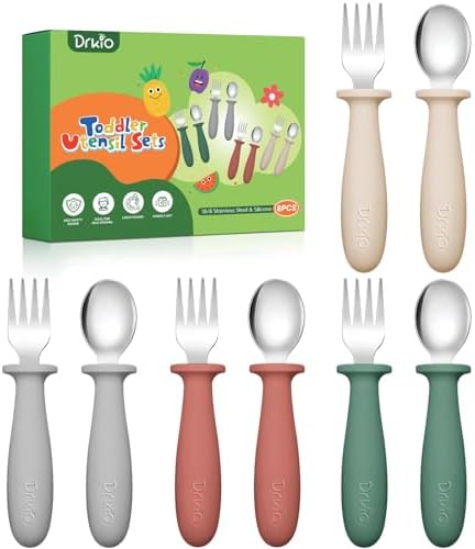 DRKIO 8 Piece Toddler Utensils Set with Anti-Choke Design