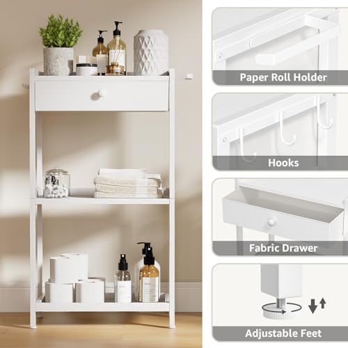 Space-Saving White Bathroom Standing Shelf