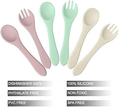PandaEar Silicone Baby Utensils 6 Pack Self-Feeding Set