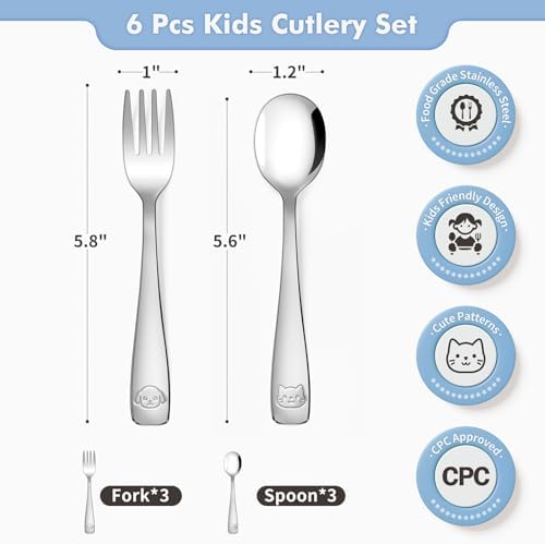 DRKIO 6-Piece Stainless Steel Flatware Set for Kids