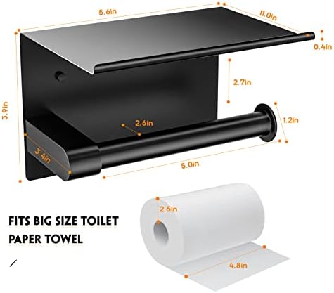 ASTOFLI Black Toilet Paper Holder With Shelf Phone Organizer