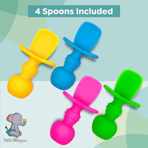 Little Whispers 4-Pack Neon Silicone Spoons for Babies Kids