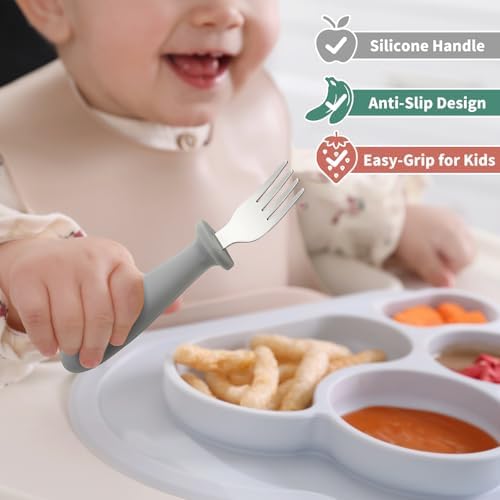 DRKIO Toddler Utensil Set with Silicone Handle