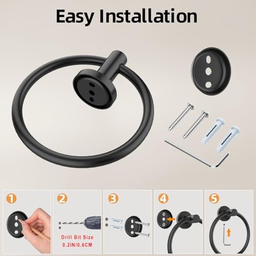 Z-TIISON Modern Luxury Matte Black 2-Pack Stainless Steel Towel Ring