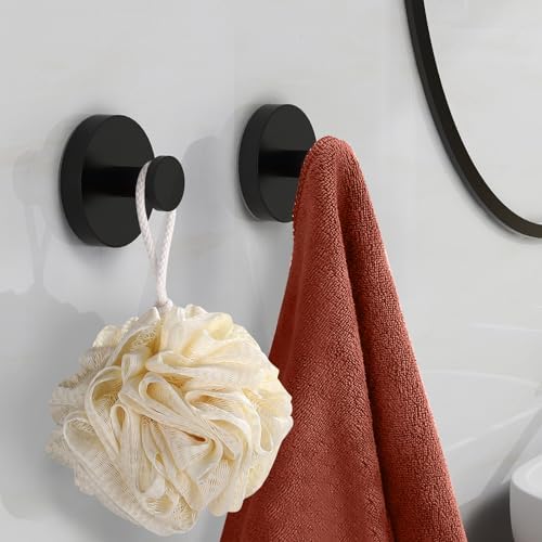 STWWO Suction Cup Towel Hook 2 Pack Matte Black