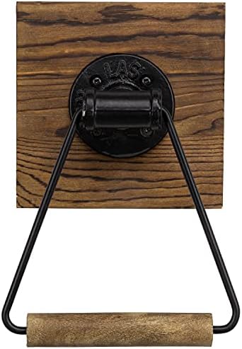 MyGift Industrial Matte Black Metal Towel Holder with Rustic Wood Backing