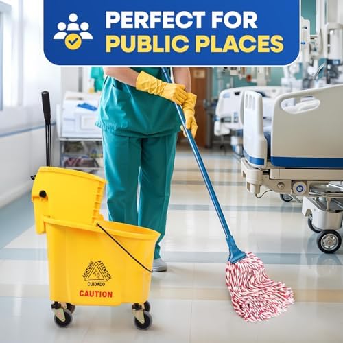 35 Quart Mop Bucket with Wringer Wheels Yellow Industrial