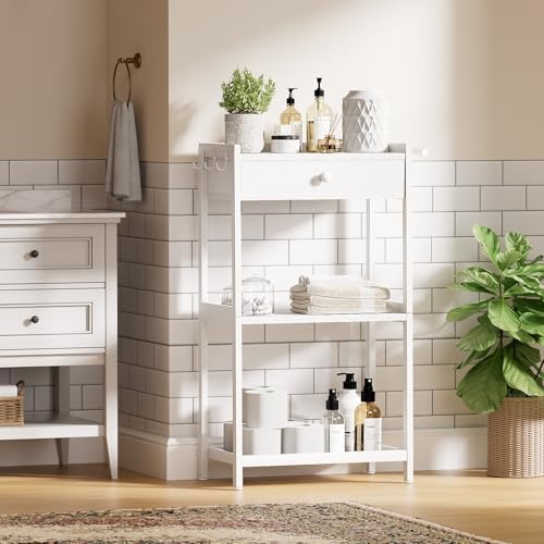 Space-Saving White Bathroom Standing Shelf