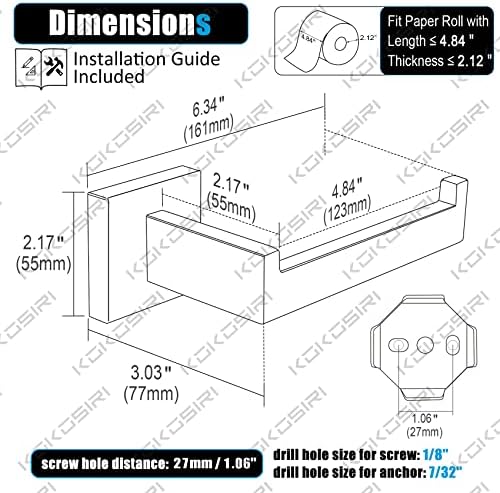 Sturdied Black Toilet Paper Holder STEMmasked Dimensions Mat
