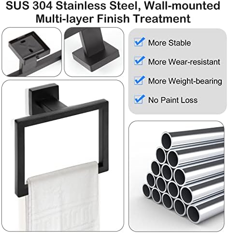 2-Piece Matte Black Square Towel Ring Set