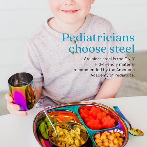 AHIMSNA Mindful Mealtime Set for Kids BPA-Free Stainless Steel Flatware Rainbow