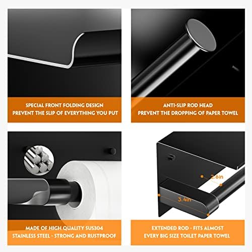 ASTOFLI Black Toilet Paper Holder With Shelf Phone Organizer